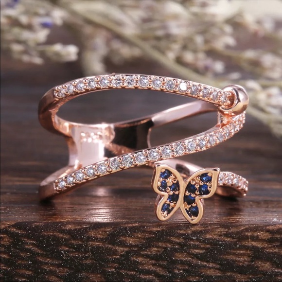 New 18K Rose Gold Butterfly Diamonds Ring - Picture 3 of 6